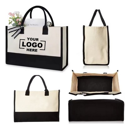 Various Two-Tone Canvas Cotton Beach Tote